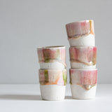 handmade ceramic peach, pink and green espresso cup