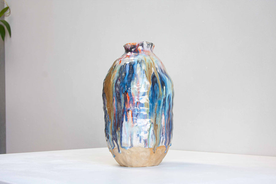 handmade ceramic large multicoloured vase