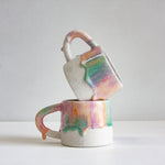 handmade ceramic purple, peach and green mug