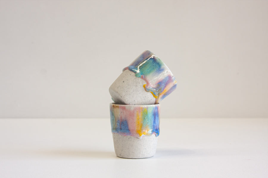 handmade ceramic rainbow espresso cup