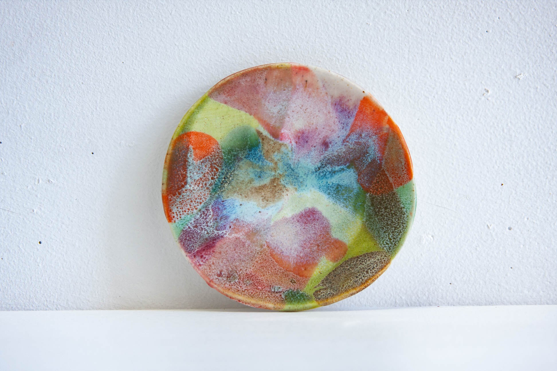 handmade ceramic green, red, brown and orange mini plate