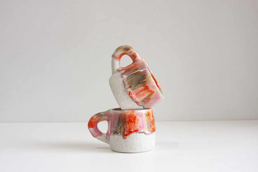 handmade ceramic pink and orange mug