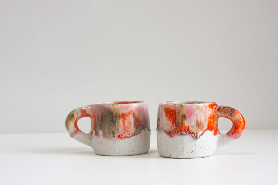 Handmade Ceramic Mug - Orange & Pink