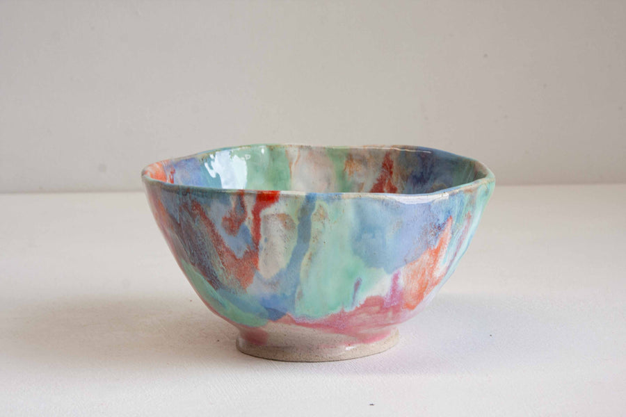 handmade ceramic multicoloured noodle bowl