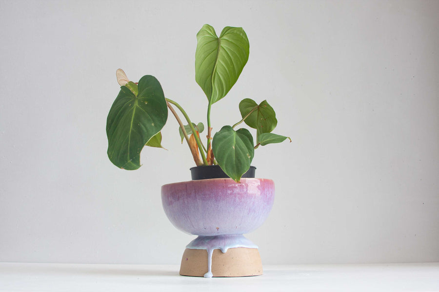 handmade ceramic pedestal planter glazed in purple