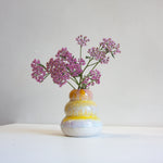 handmade ceramic sculptural pink and yellow vase