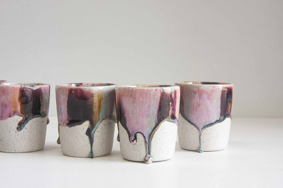 handmade ceramic purple, blue, brown tumbler cup