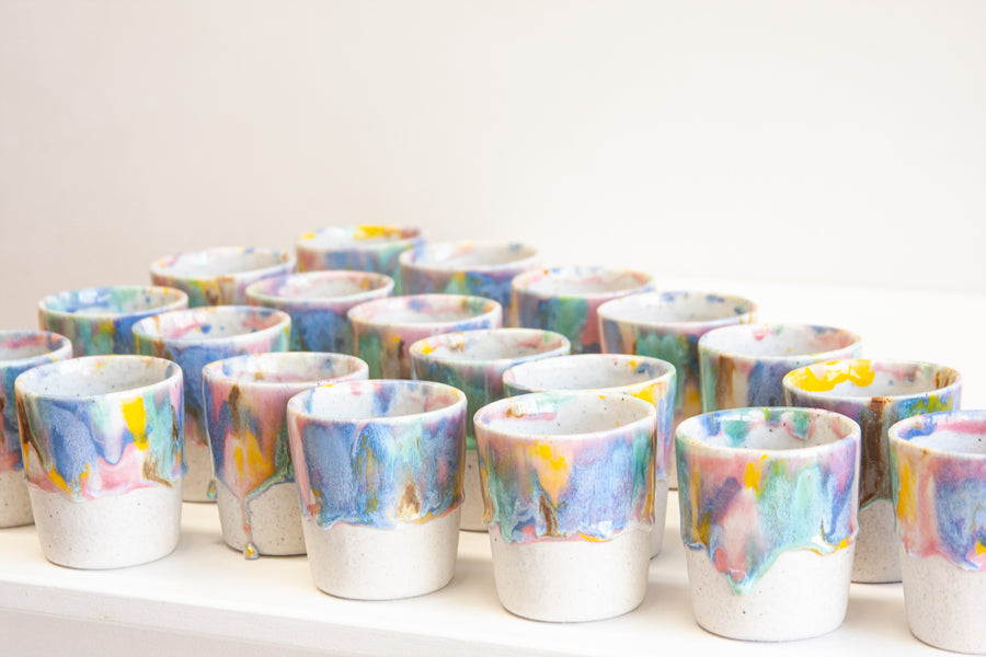 handmade ceramic rainbow tumbler