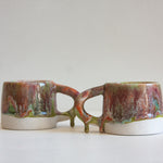 handmade ceramic green, red, brown mug