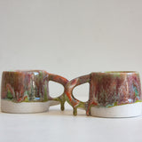 handmade ceramic green, red, brown mug