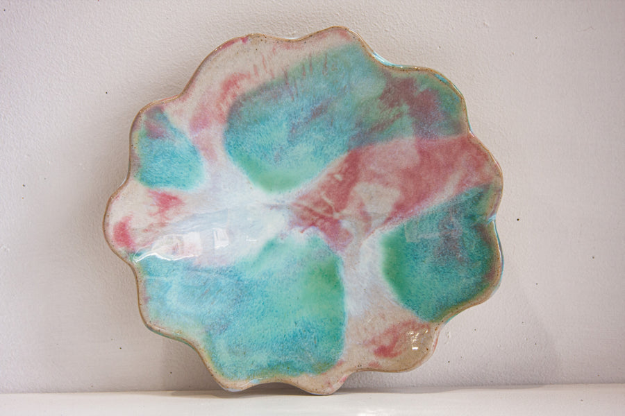handmade ceramic pink, green and white bowl