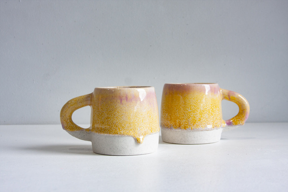 handmade ceramic large yellow and purple mug