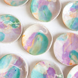 handmade ceramic purple, green and peach small dish