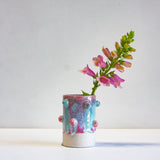 handmade ceramic pink and blue bauble vase