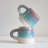 handmade ceramic large pink and blue mug
