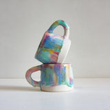 handmade ceramic rainbow glaze mug