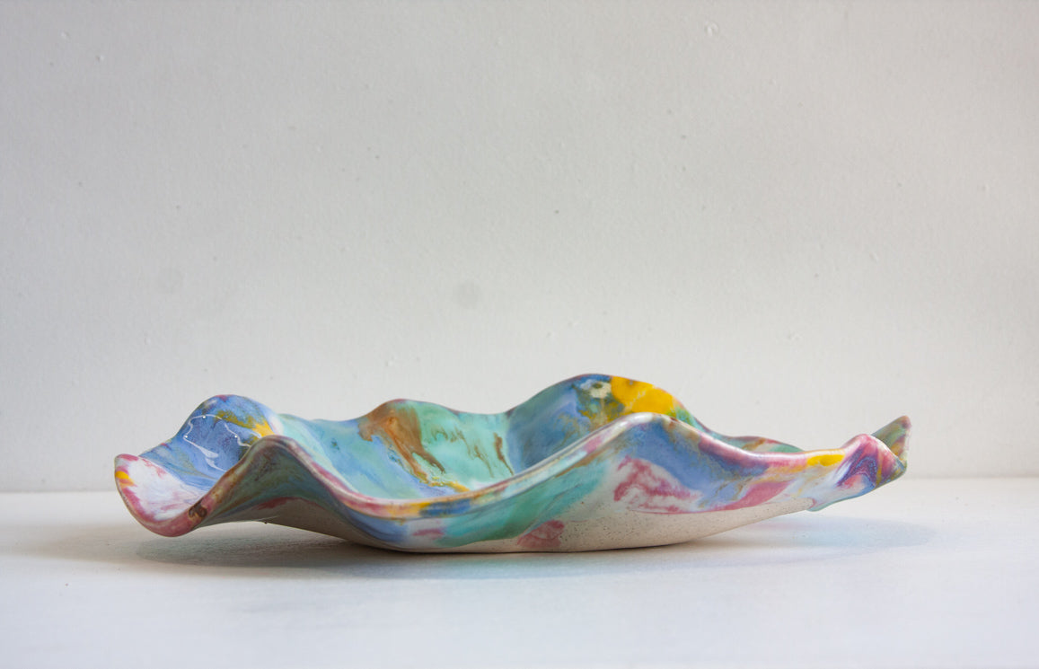 handmade ceramic sculptural rainbow platter