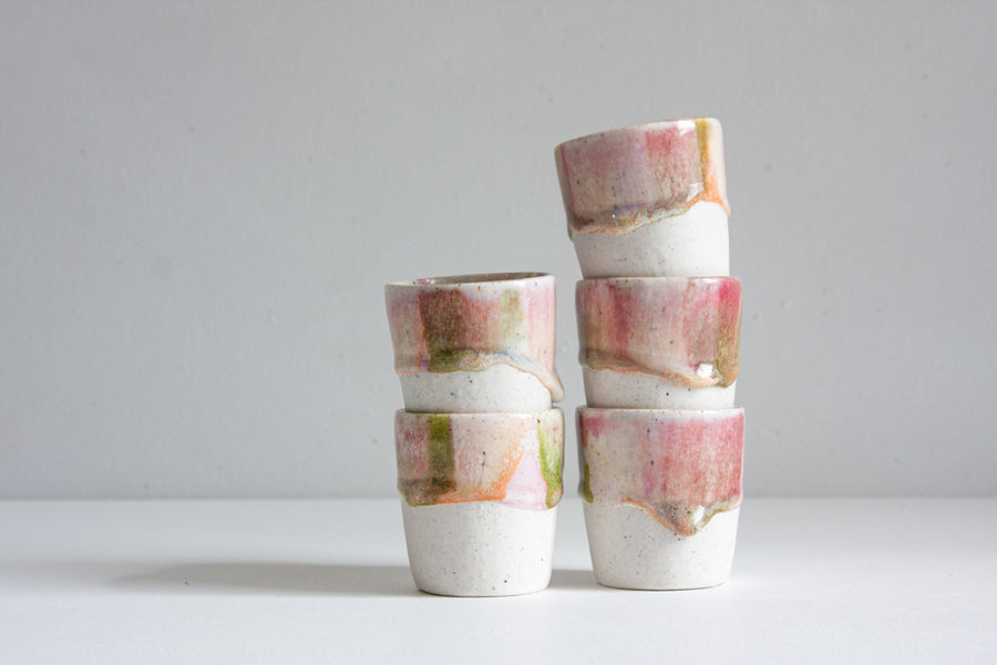 handmade ceramic peach, pink and green espresso cup