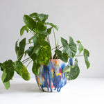 handmade ceramic large blue, orange yellow planter