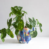 handmade ceramic large blue, orange yellow planter
