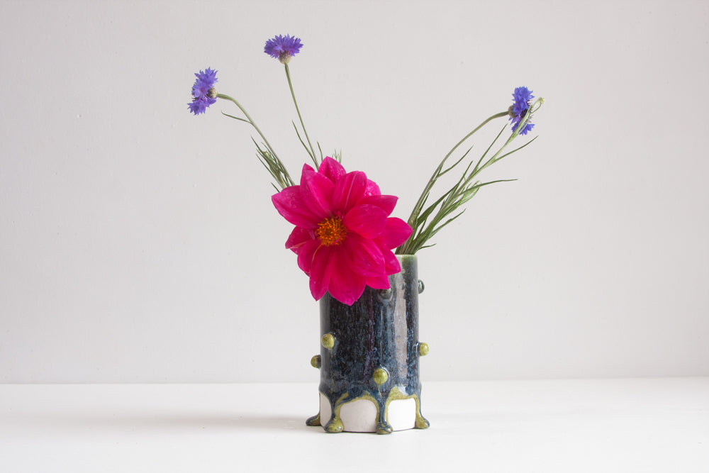 handmade ceramic large bauble blue and green cylinder vase