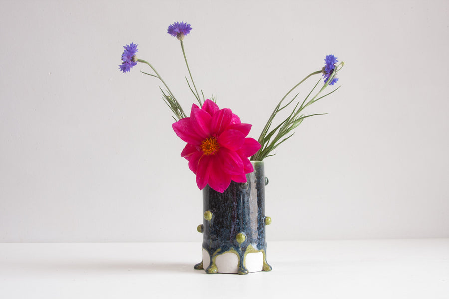 handmade ceramic large bauble blue and green cylinder vase