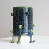 Handmade Ceramic Large Bauble Cylinder Vase - Dark Blue & Moss Green