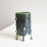 Handmade Ceramic Large Bauble Cylinder Vase - Dark Blue & Moss Green