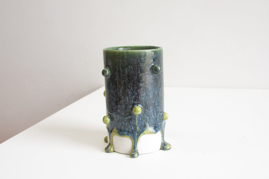 Handmade Ceramic Large Bauble Cylinder Vase - Dark Blue & Moss Green