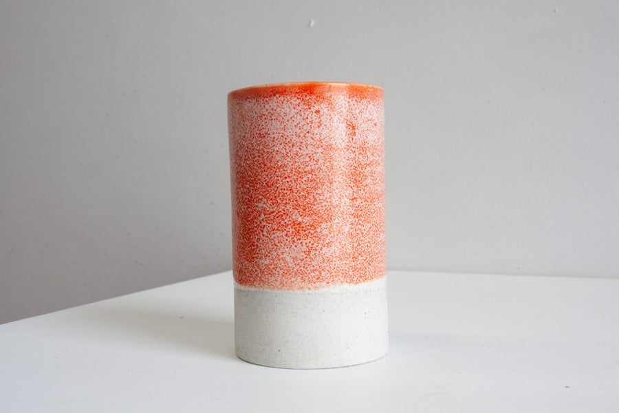 Handmade Ceramic Lare Cylinder Vase - Orange