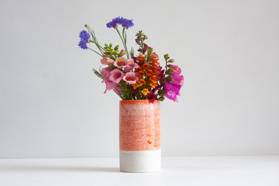 handmade ceramic orange cylinder vase