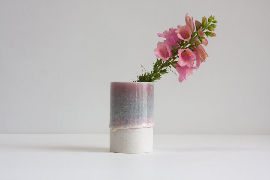 Handmade Ceramic Small Cylinder Vase - Pink & Blue