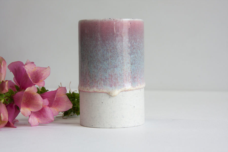 Handmade Ceramic Small Cylinder Vase - Pink & Blue