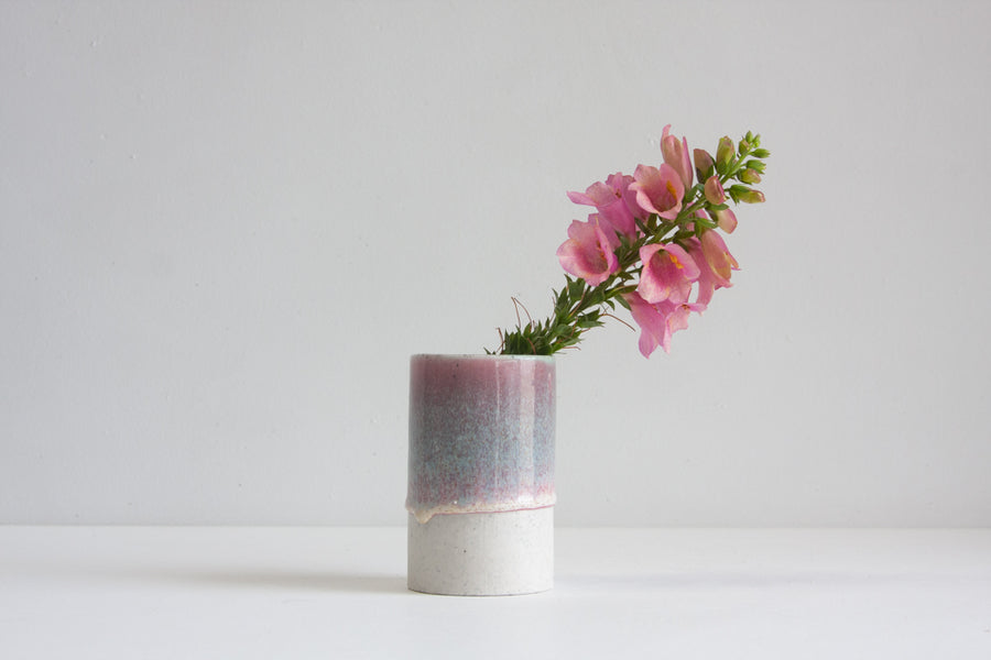 handmade ceramic pink and blue cylinder vase