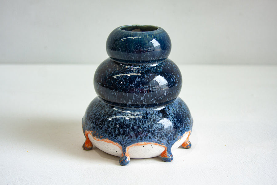 Handmade Ceramic Small Smoosh Vase - Dark Blue & Peach