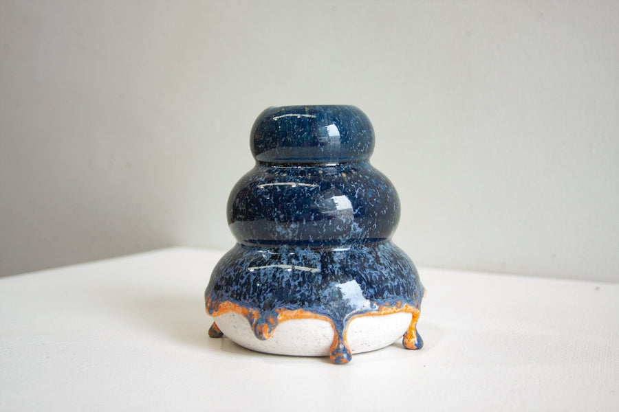 Handmade Ceramic Small Smoosh Vase - Dark Blue & Peach