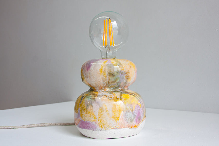 Handmade Ceramic Smoosh Lamp - Purple & Yellow