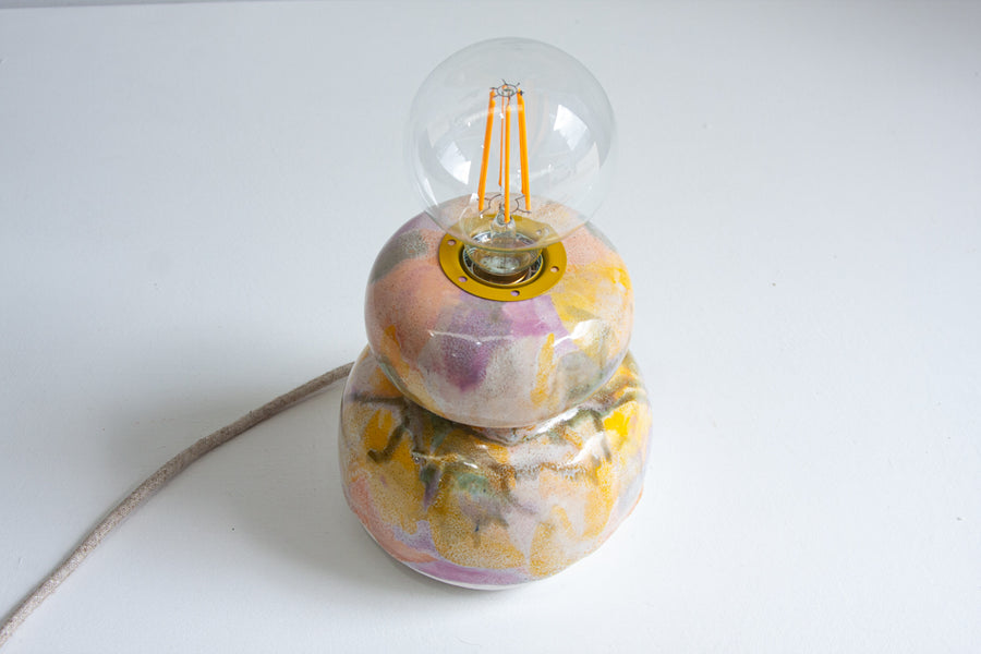 Handmade Ceramic Smoosh Lamp - Purple & Yellow