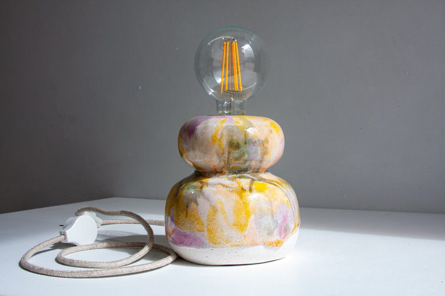 Handmade Ceramic Smoosh Lamp - Purple & Yellow