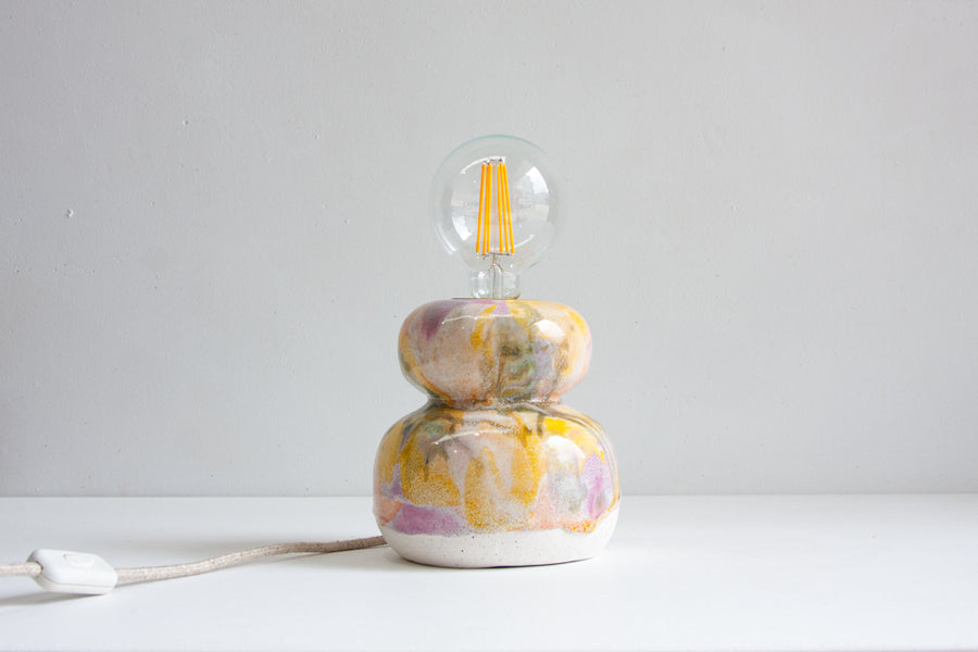 Handmade Ceramic Smoosh Lamp - Purple & Yellow