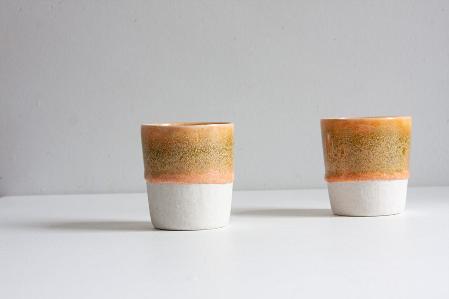 Handmade Ceramic Tumbler Cup - Peach & Moss Green