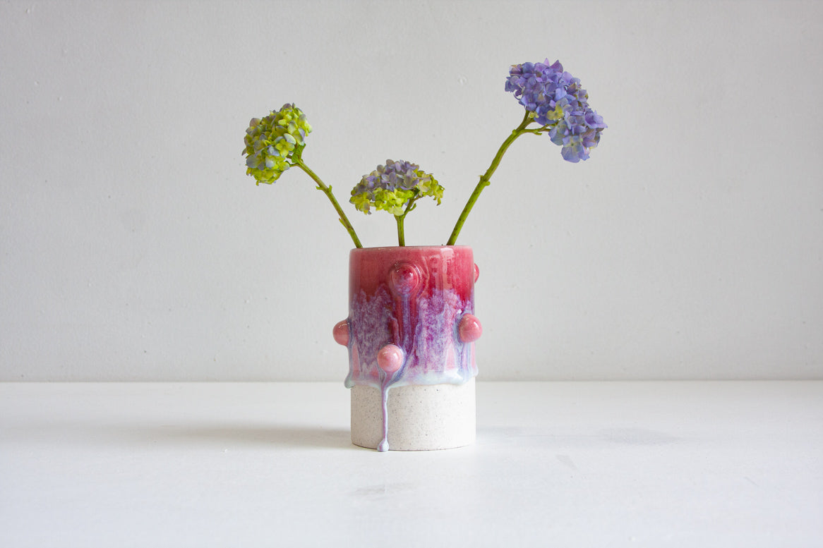 Handmade Ceramic bauble dark pink vase
