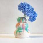 Handmade ceramic green, peach, purple and white sculptural.