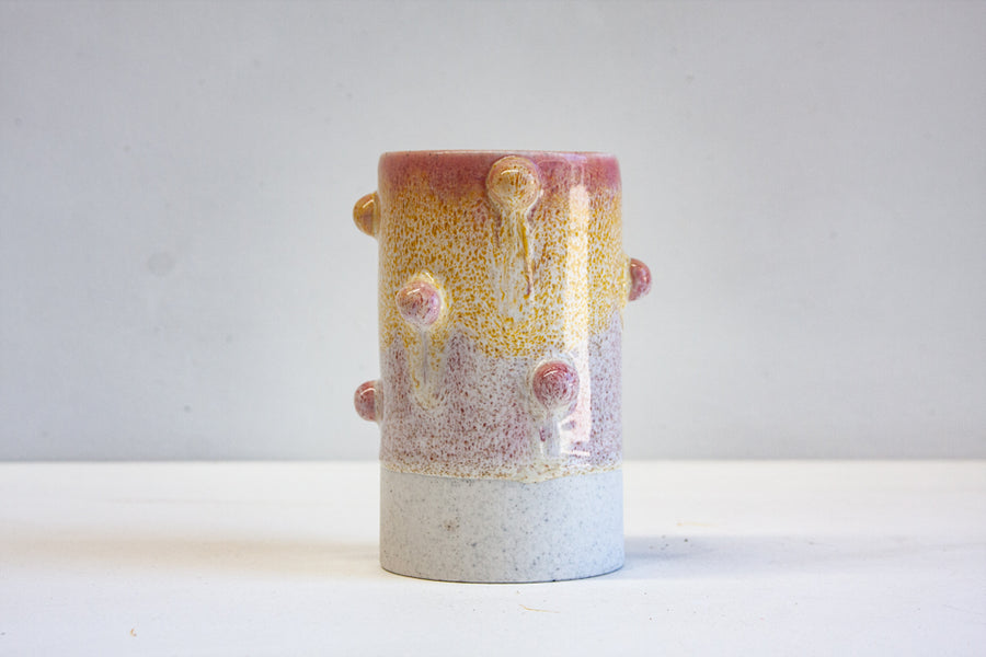 Handmade Ceramic Large Bauble Cylinder Vase - Pink & Yellow