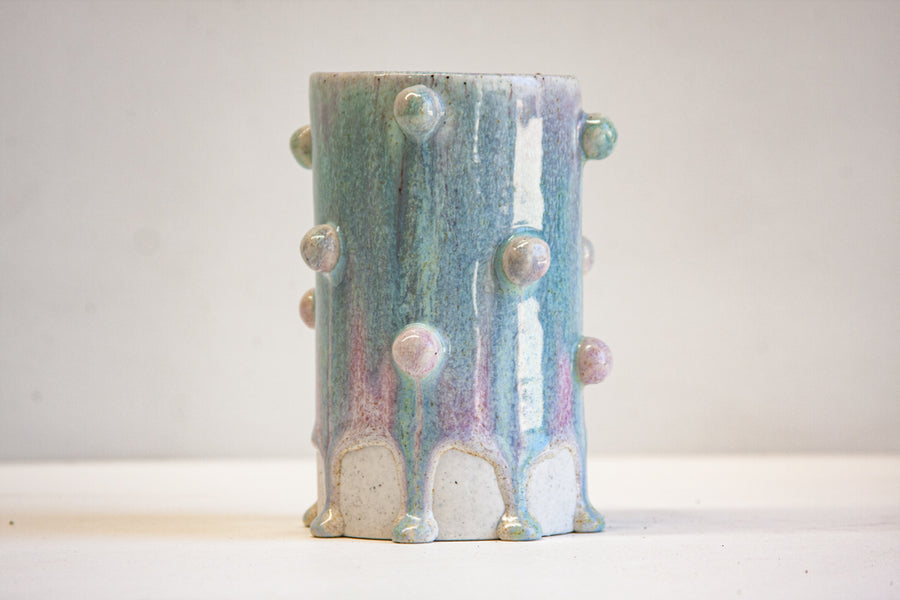 Handmade Ceramic Large Cylinder Bauble Vase - Purple & Blue