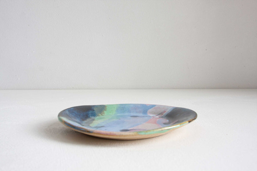 Seconds Sale Handmade Ceramic Side Plate - Green, Pink and Blue