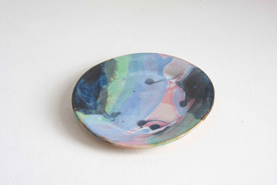 Seconds Sale Handmade Ceramic Side Plate - Green, Pink and Blue