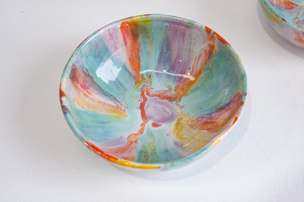 handmade ceramic colourful pasta bowl
