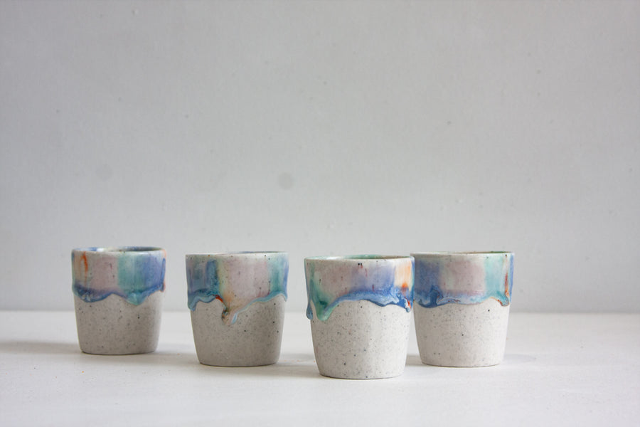 handmade ceramic blue, green and orange espresso cup
