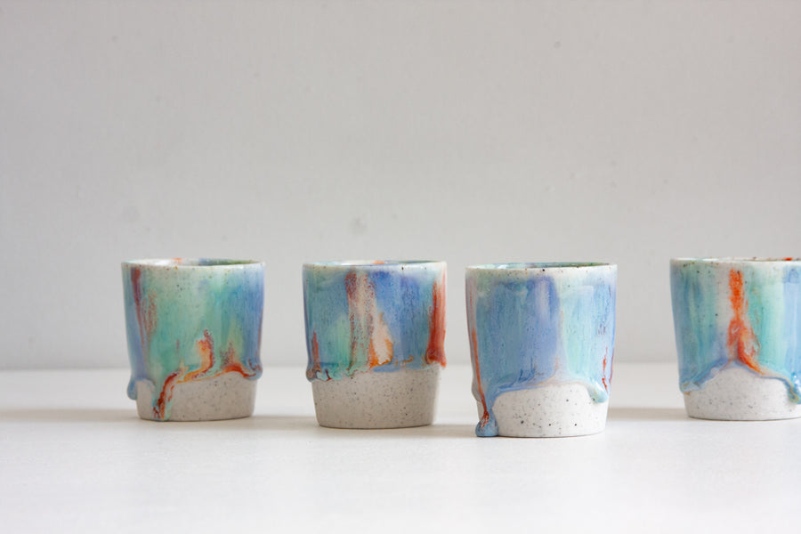 handmade ceramic blue, green, orange espresso cup